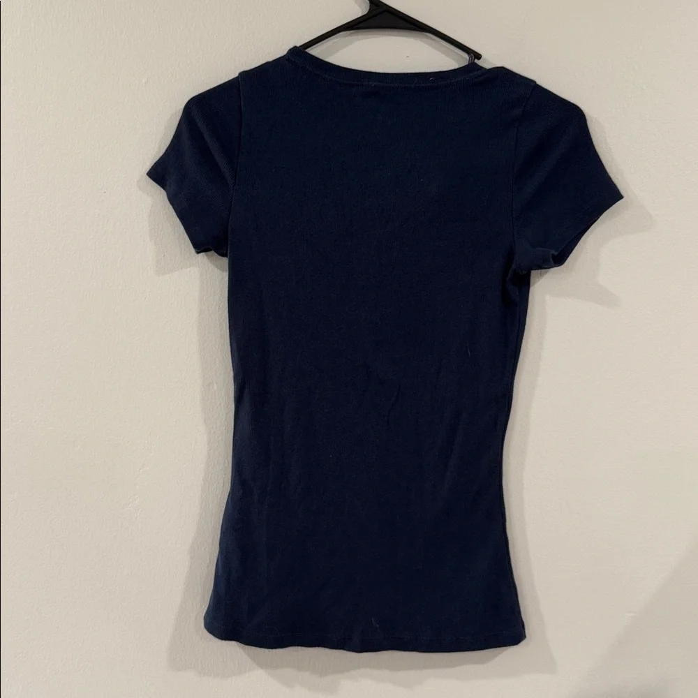 Y2K style Hollister Women's navy Blue Short Sleeve button Top